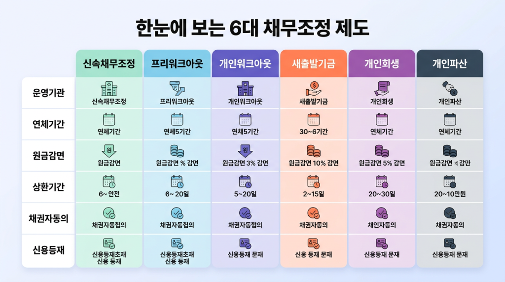 한눈에 보는 6대 채무조정 제도