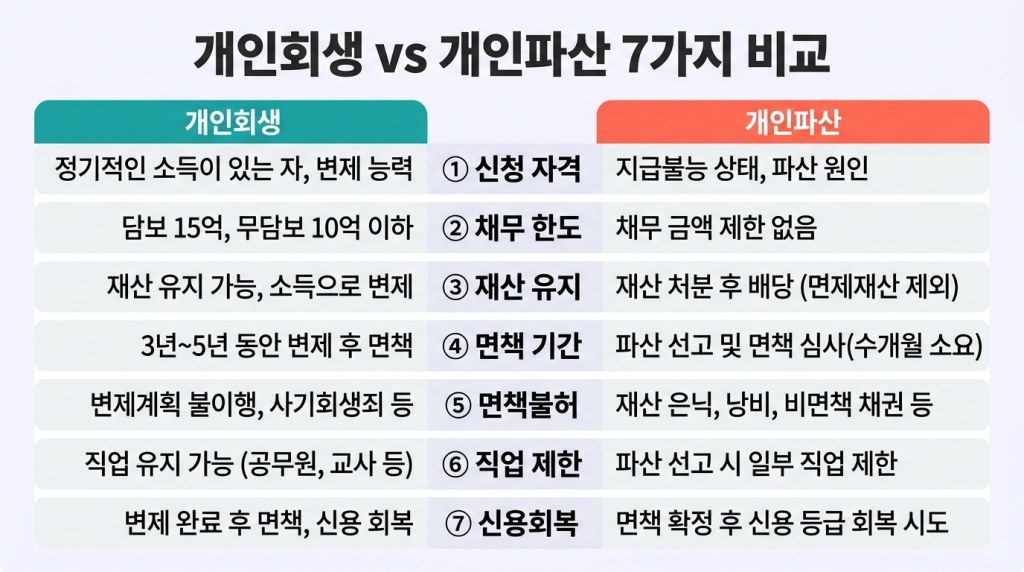  7가지 항목 비교표 