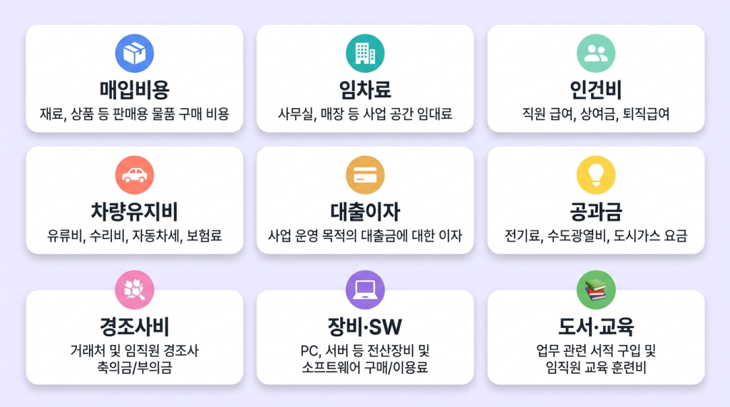 필요경비 9가지 항목 카드