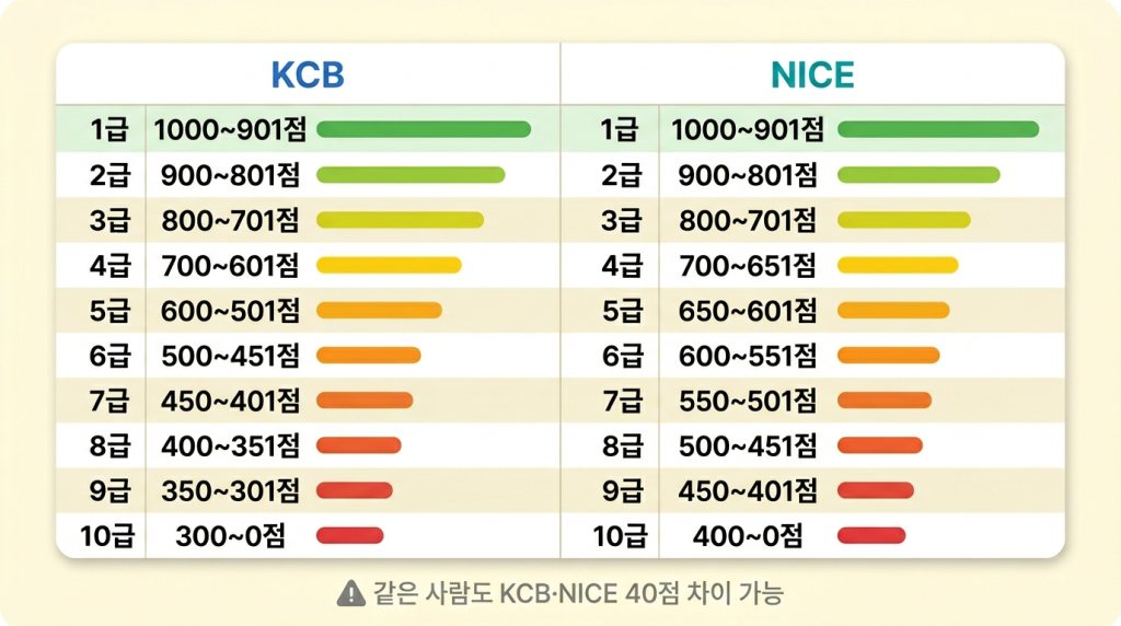  KCB·NICE 등급 구간표 