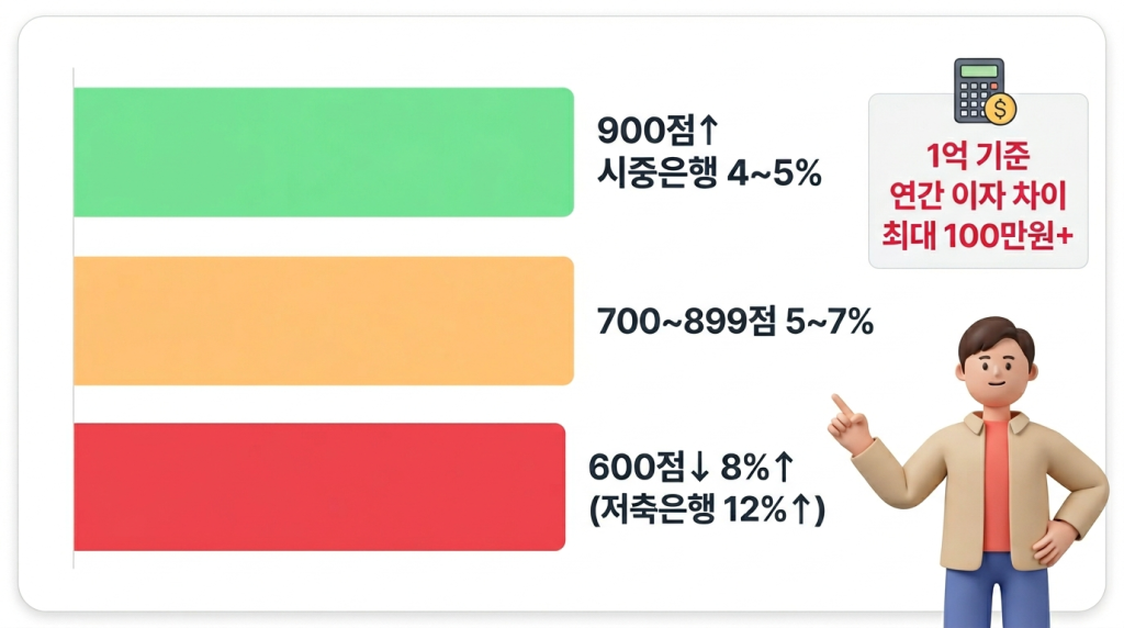 신용점수별 대출 금리 차이 