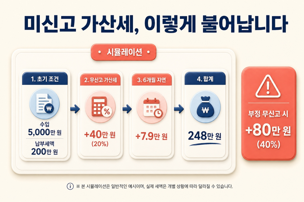  5,000만 원 수입 기준 가산세 시뮬레이션