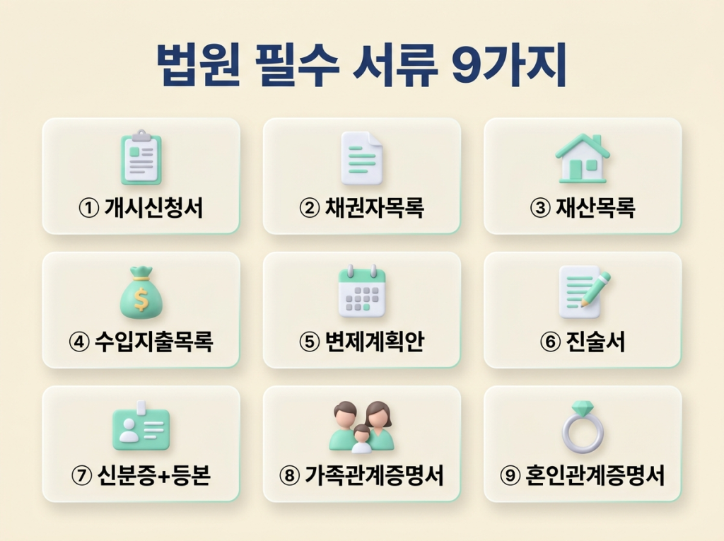 법원 필수 서류 9가지 - 개시신청서부터 혼인관계증명서
