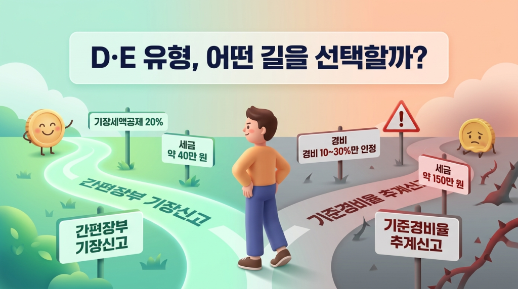  D·E 유형 절세 전략 분기 흐름도