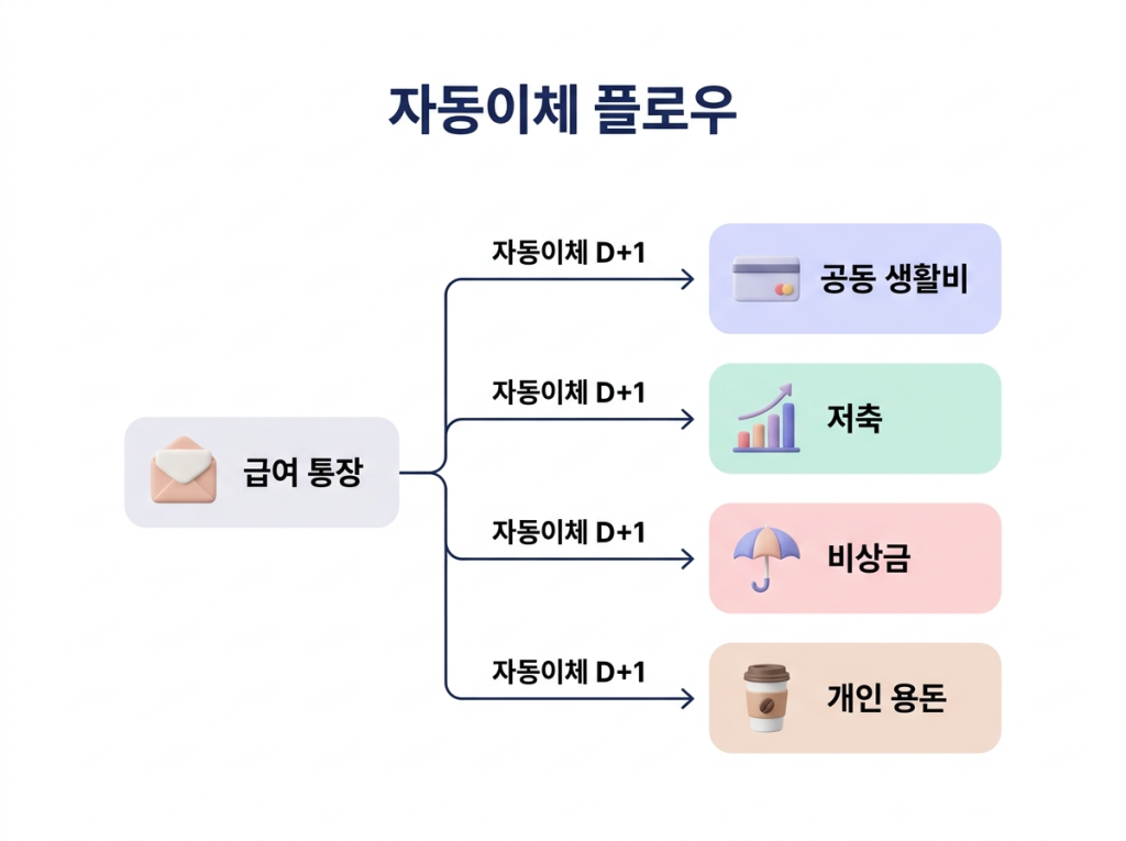 급여 통장에서 4개 목적지(생활비·저축·비상금·용돈)로 분기