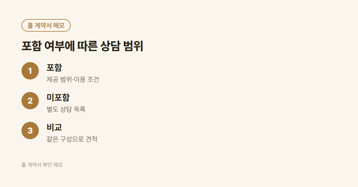 홀 계약 포함 여부에 따라 별도 상담 범위를 정하는 메모 카드
